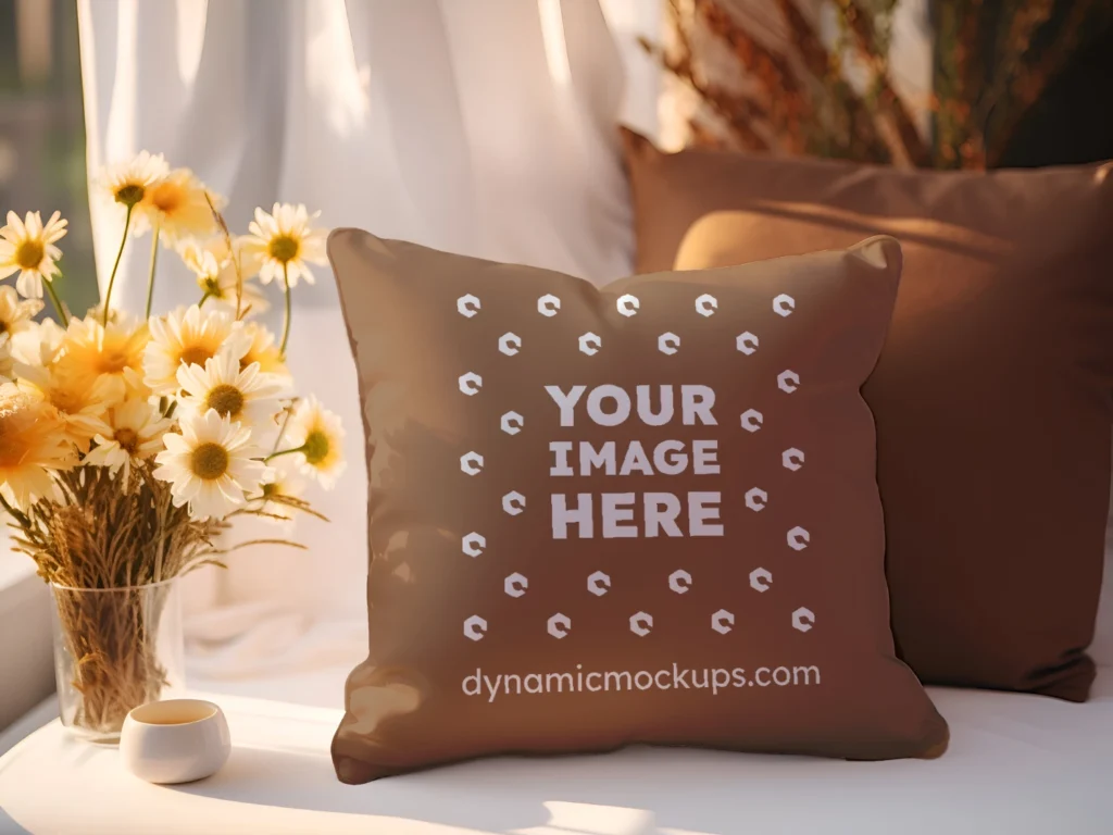 Brown Square Pillow Cover Mockup Template