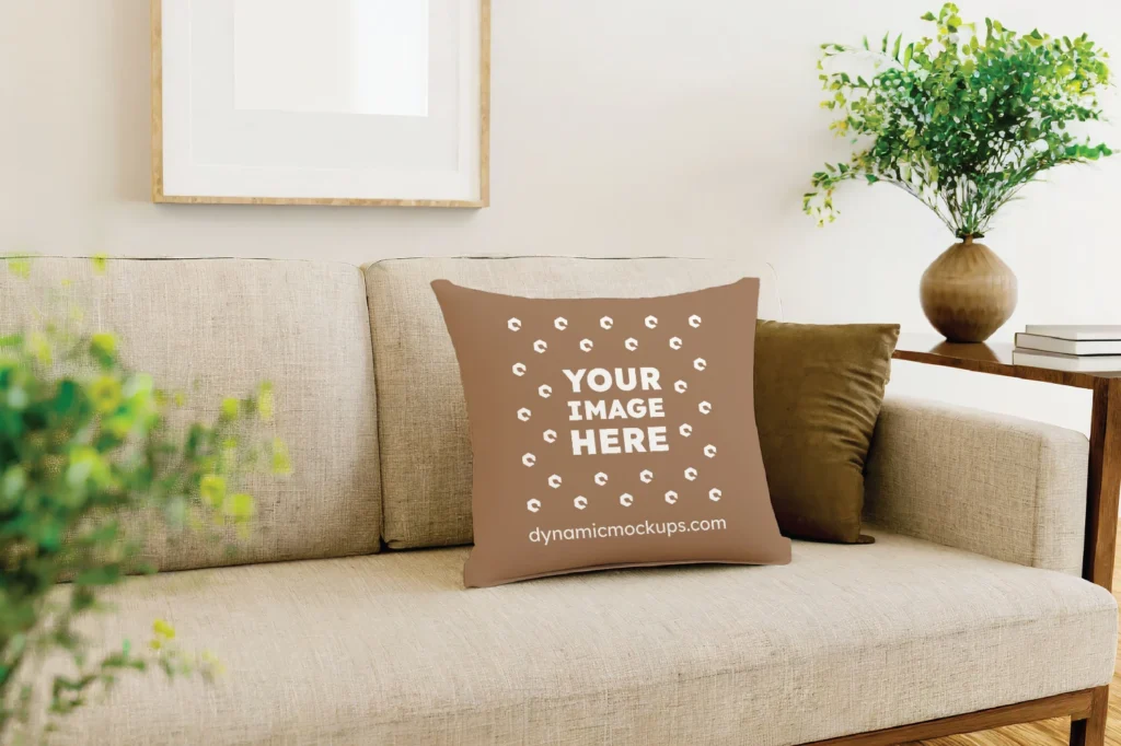 Brown Square Pillow Cover Mockup Template