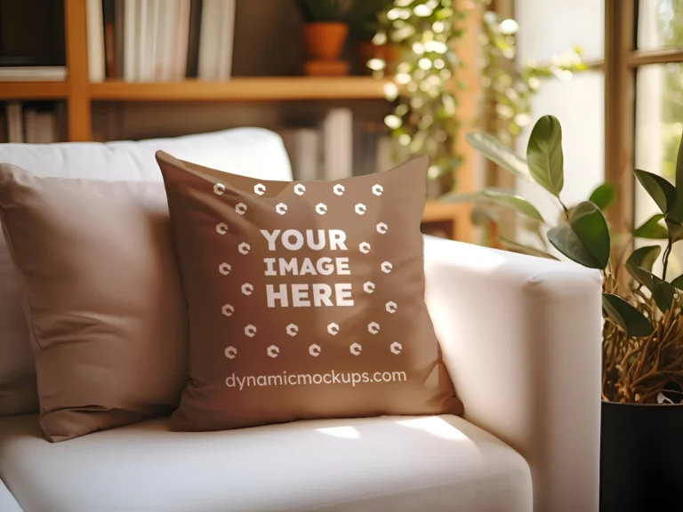 Brown Square Pillow Cover Mockup Template