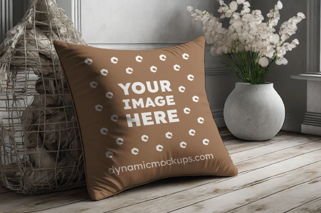 Brown Square Pillow Cover Mockup Template