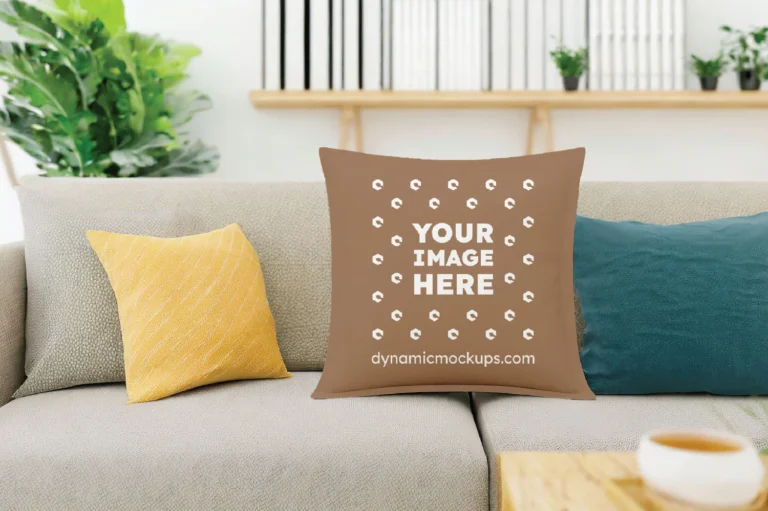 Brown Square Pillow Cover Mockup Template