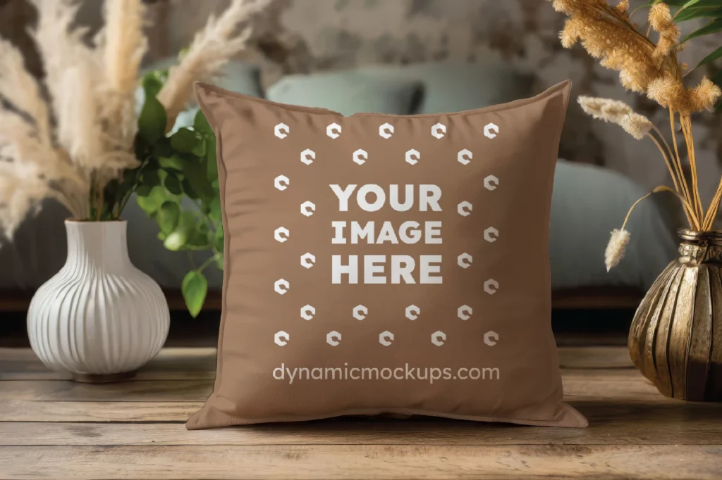 Brown Square Pillow Cover Mockup Template