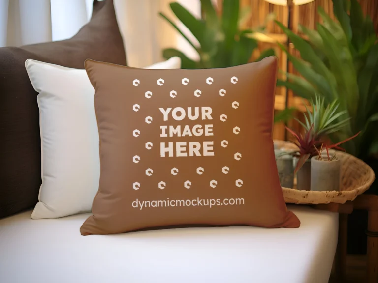 Brown Square Pillow Cover Mockup Template