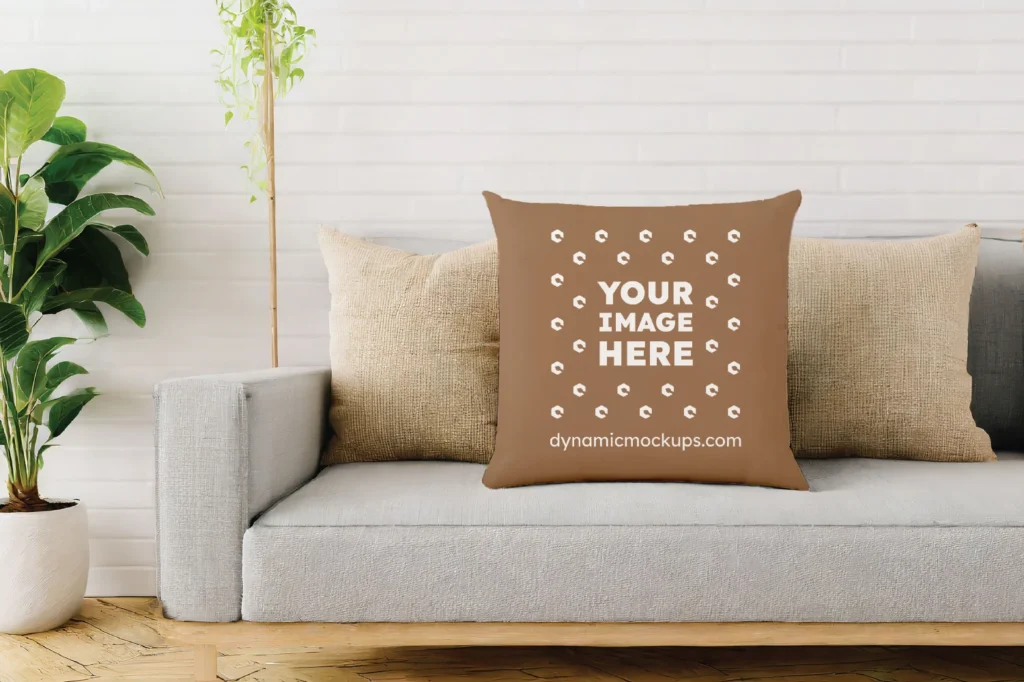 Brown Square Pillow Cover Mockup Template