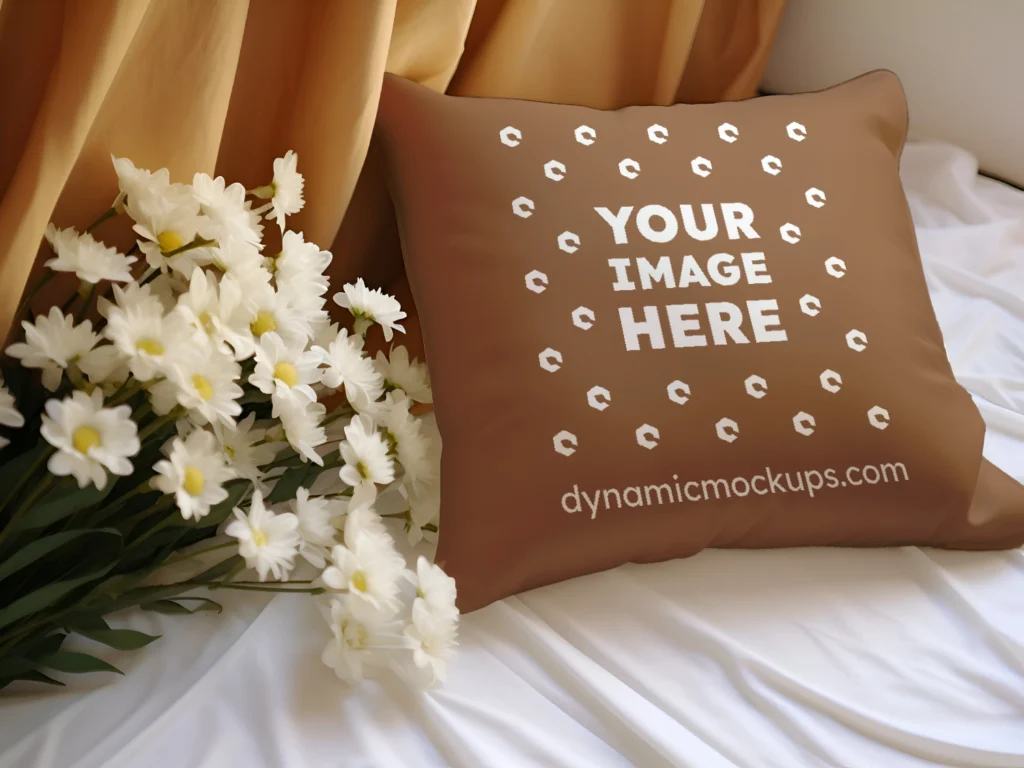 Brown Square Pillow Cover Mockup Template