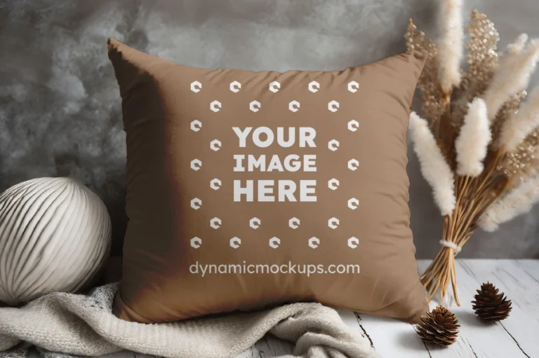 Brown Square Pillow Cover Mockup Template