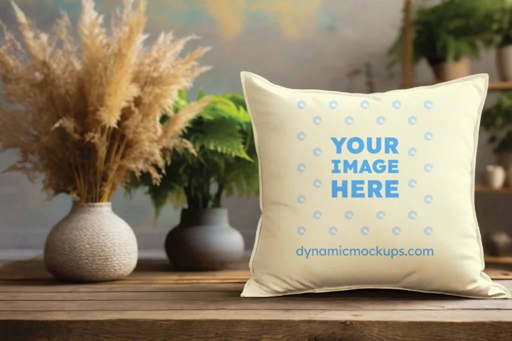 Cream Square Pillow Cover Mockup Template