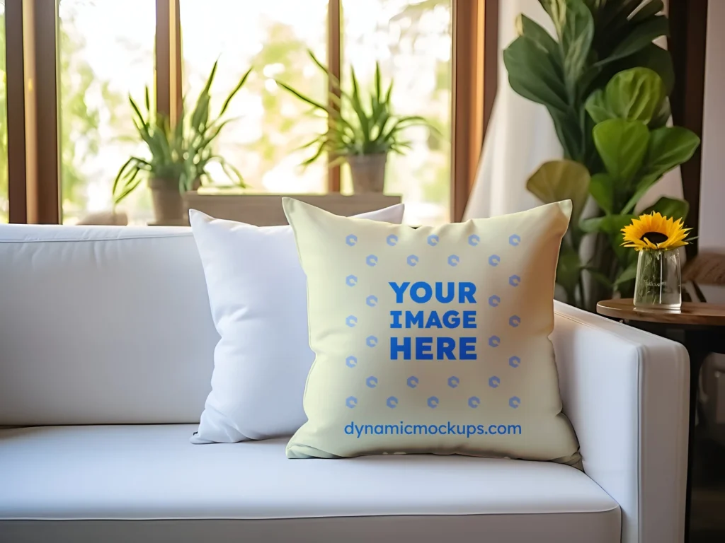 Cream Square Pillow Cover Mockup Template