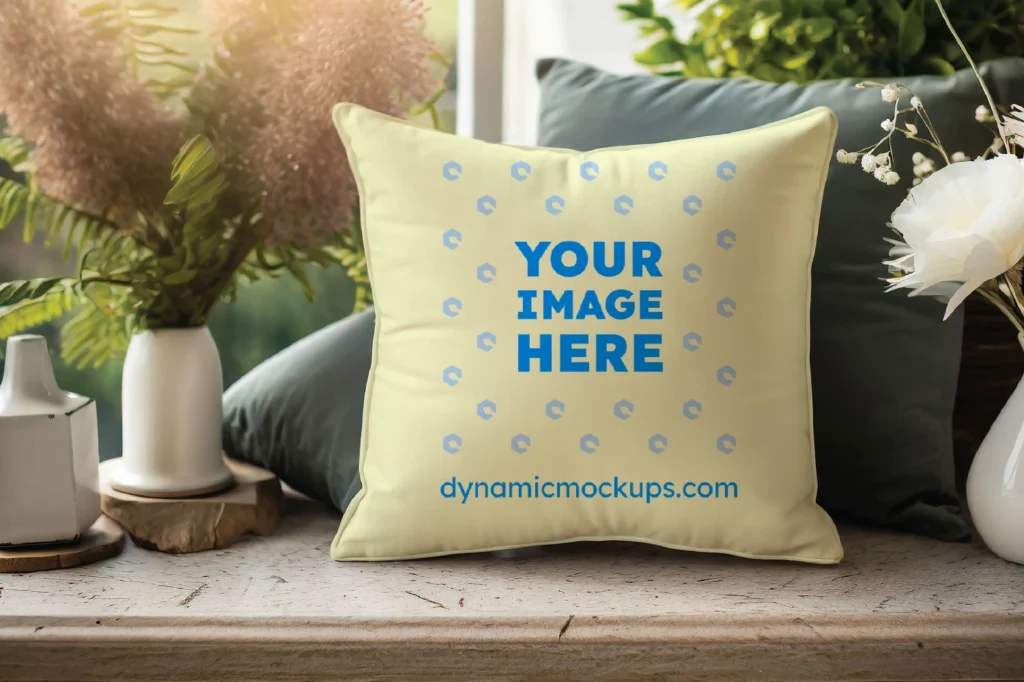 Cream Square Pillow Cover Mockup Template