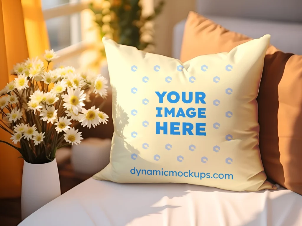 Cream Square Pillow Cover Mockup Template