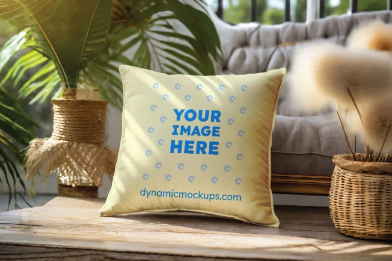 Cream Square Pillow Cover Mockup Template