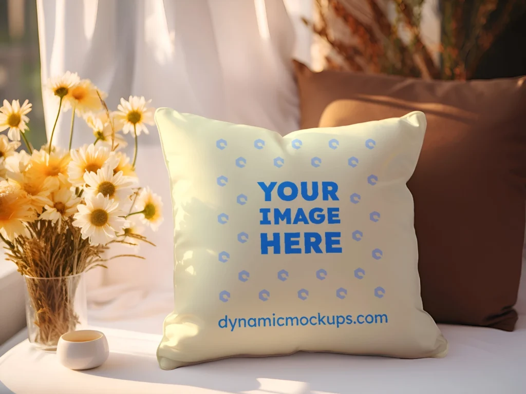 Cream Square Pillow Cover Mockup Template