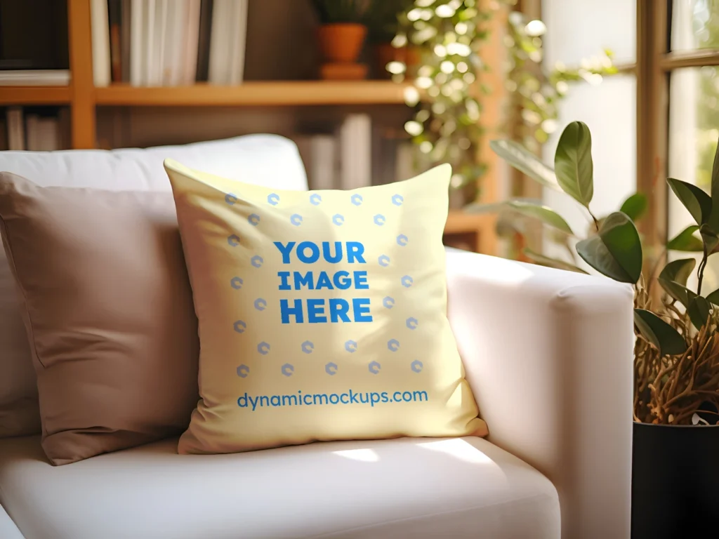 Cream Square Pillow Cover Mockup Template