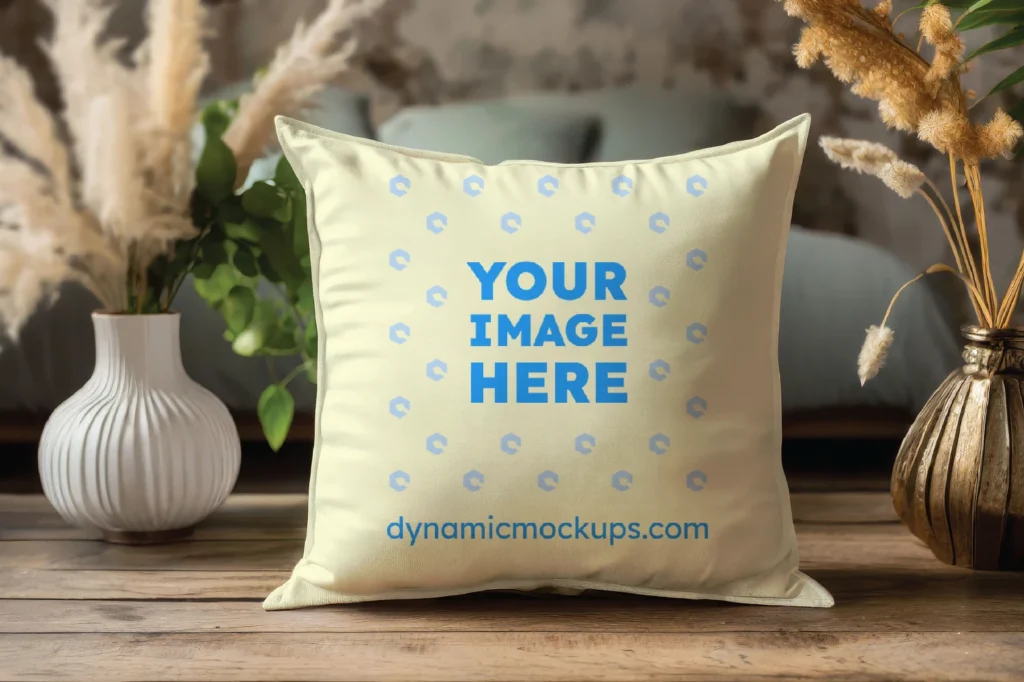 Cream Square Pillow Cover Mockup Template