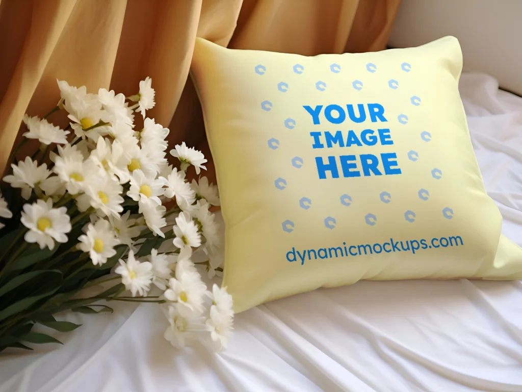 Cream Square Pillow Cover Mockup Template