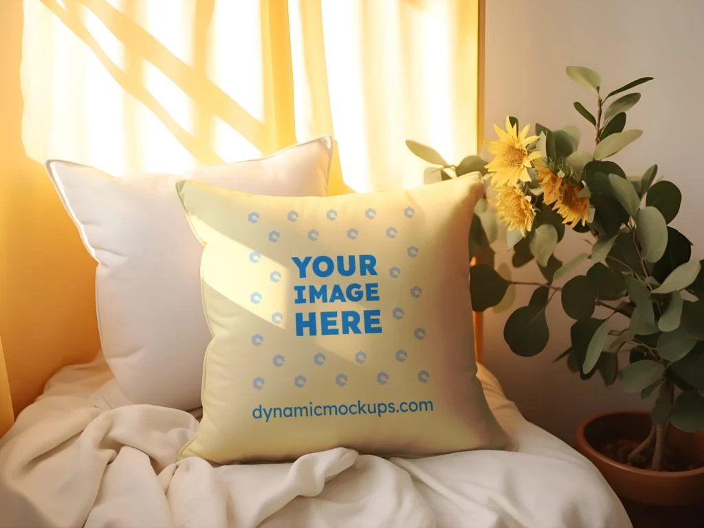 Cream Square Pillow Cover Mockup Template