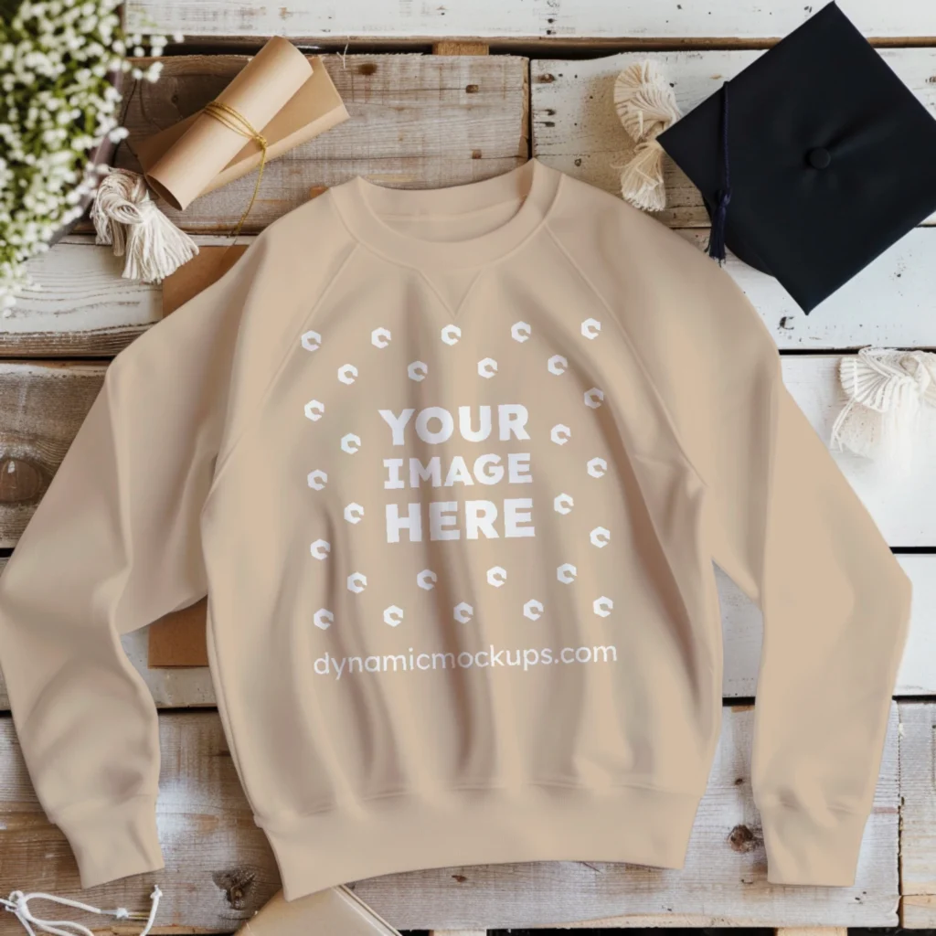 Flat Lay Beige Sweatshirt Mockup Front View Template