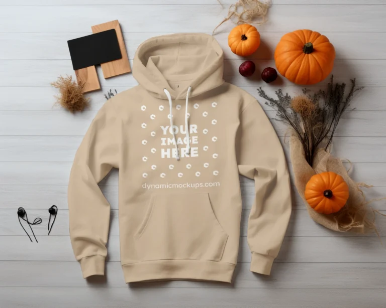 Flat Lay Beige Hoodie Mockup Front View Template