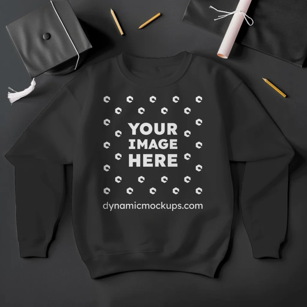 Flat Lay Black Sweatshirt Mockup Front View Template