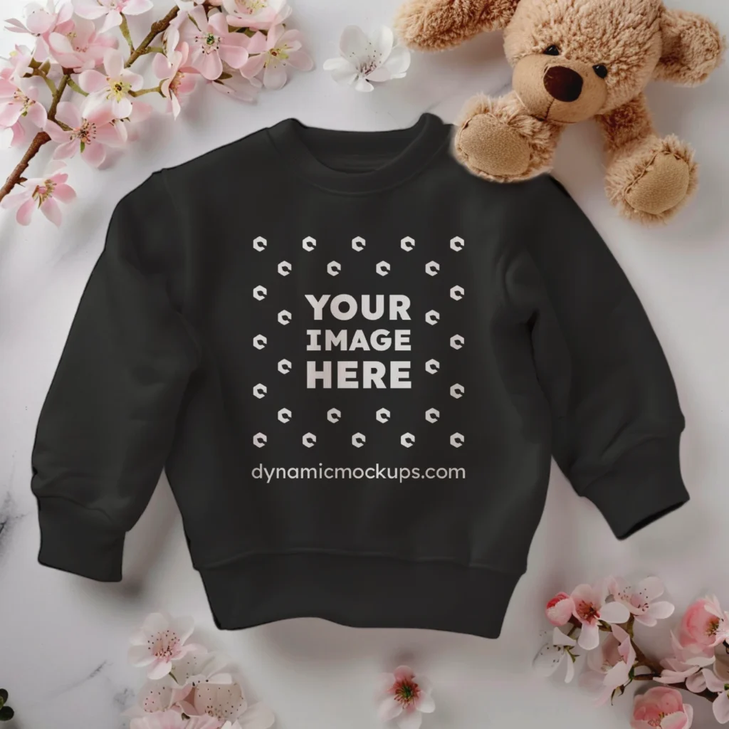 Flat Lay Black Sweatshirt Mockup Front View Template