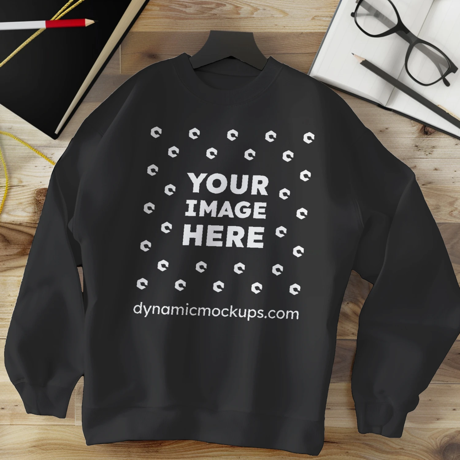 Flat Lay Black Sweatshirt Mockup Front View Template