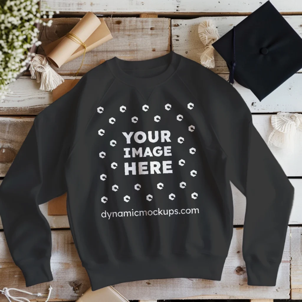 Flat Lay Black Sweatshirt Mockup Front View Template