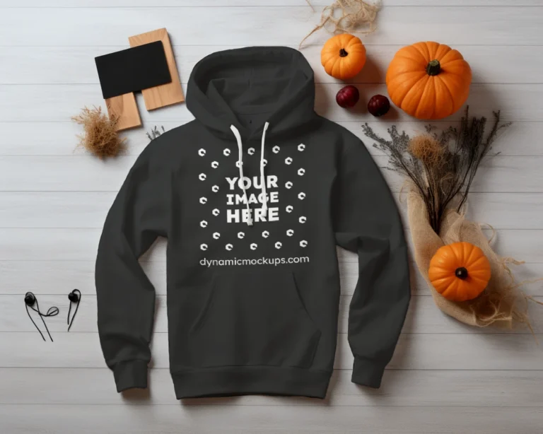 Flat Lay Black Hoodie Mockup Front View Template