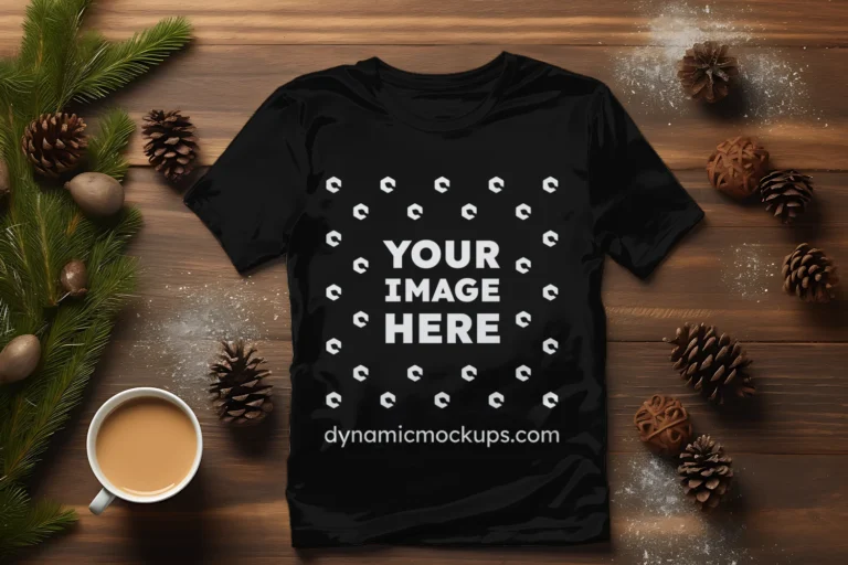 Flat Lay Black T-shirt Mockup Front View Template