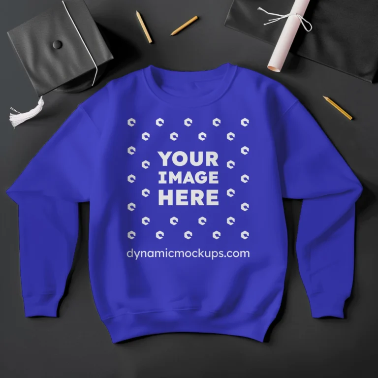 Flat Lay Blue Sweatshirt Mockup Front View Template