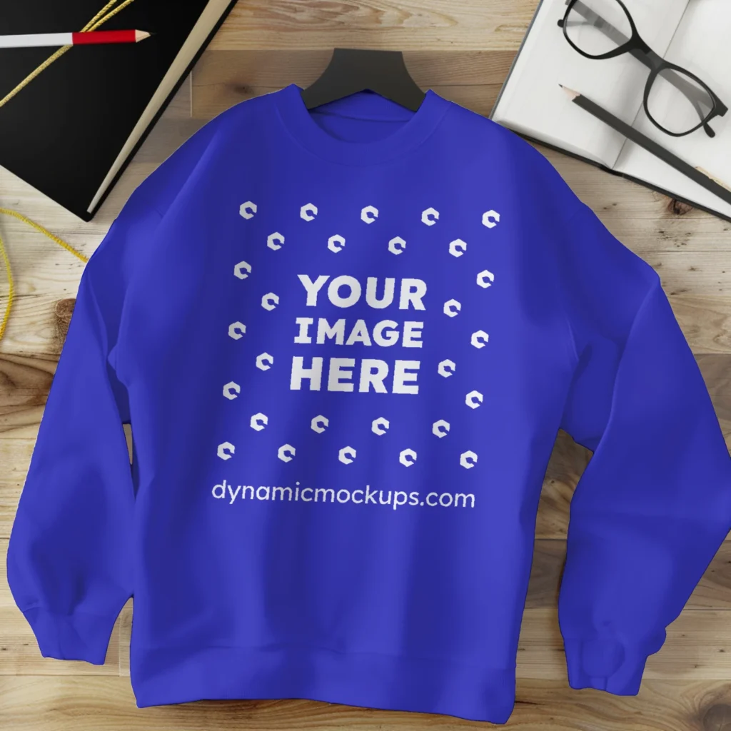 Flat Lay Blue Sweatshirt Mockup Front View Template