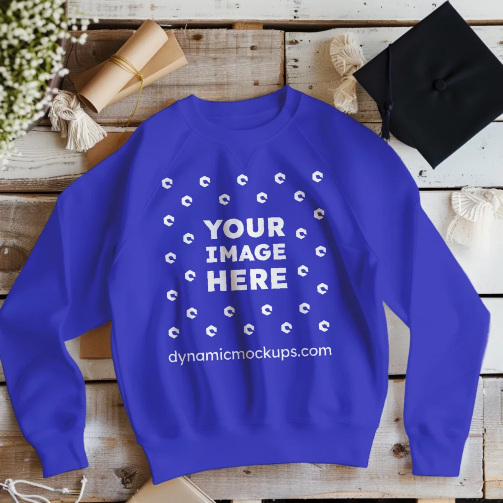 Flat Lay Blue Sweatshirt Mockup Front View Template