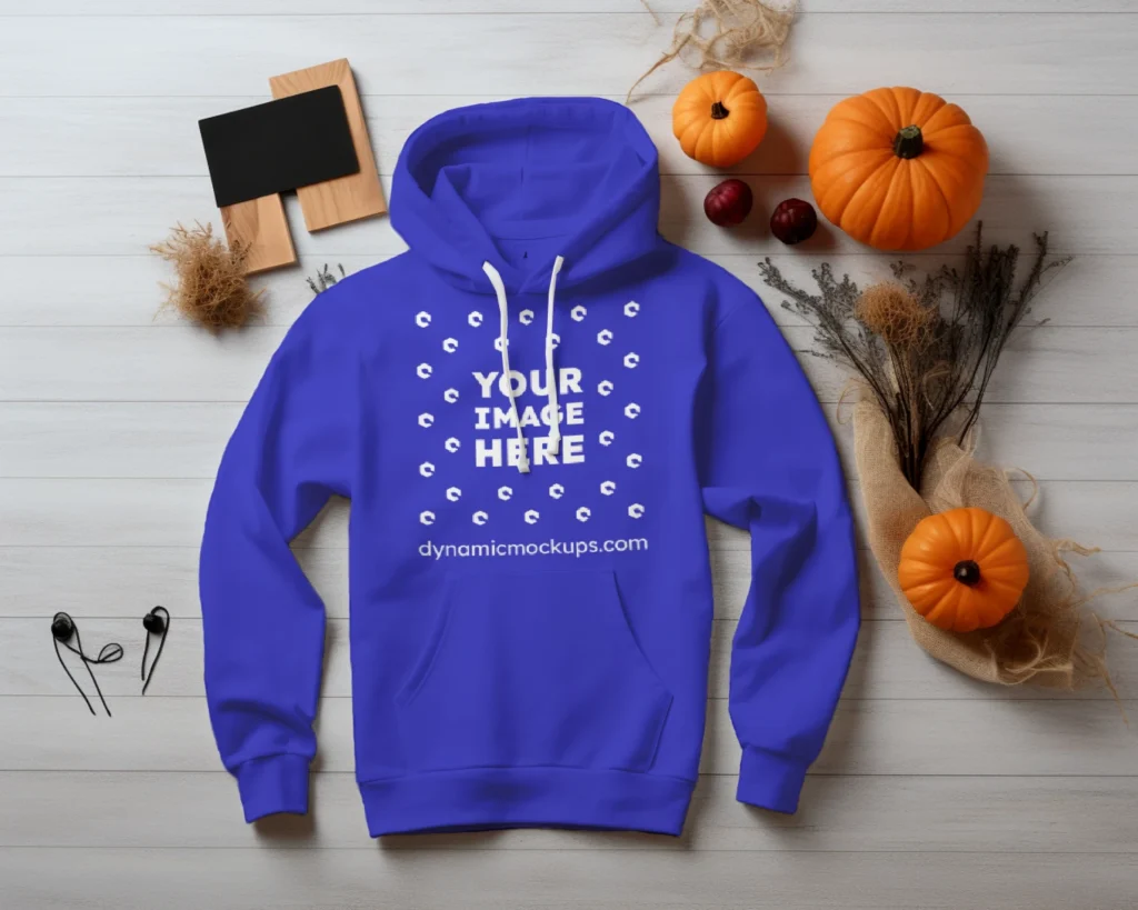 Flat Lay Blue Hoodie Mockup Front View Template