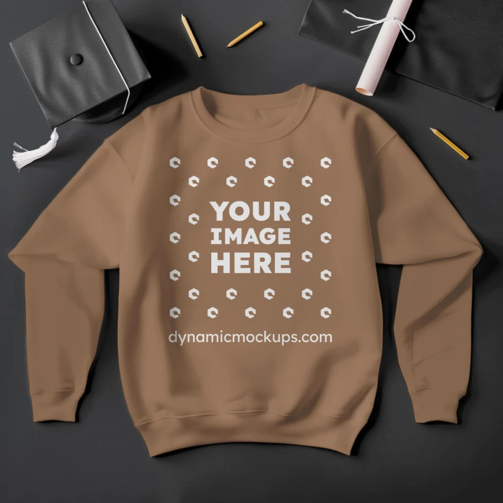 Flat Lay Brown Sweatshirt Mockup Front View Template