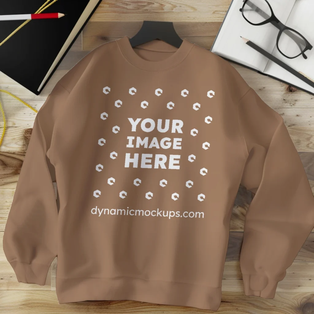 Flat Lay Brown Sweatshirt Mockup Front View Template