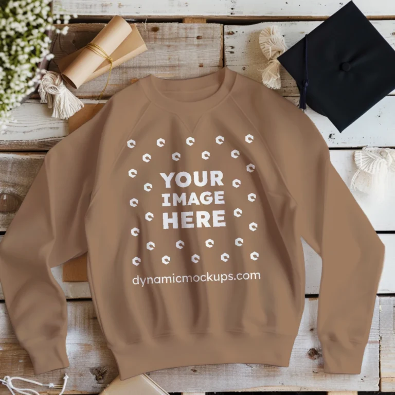 Flat Lay Brown Sweatshirt Mockup Front View Template