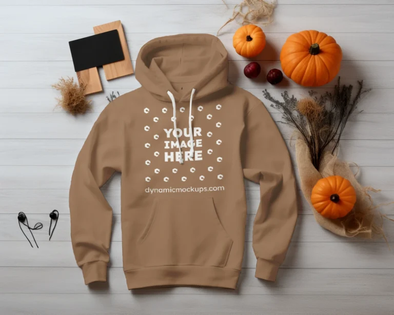 Flat Lay Brown Hoodie Mockup Front View Template