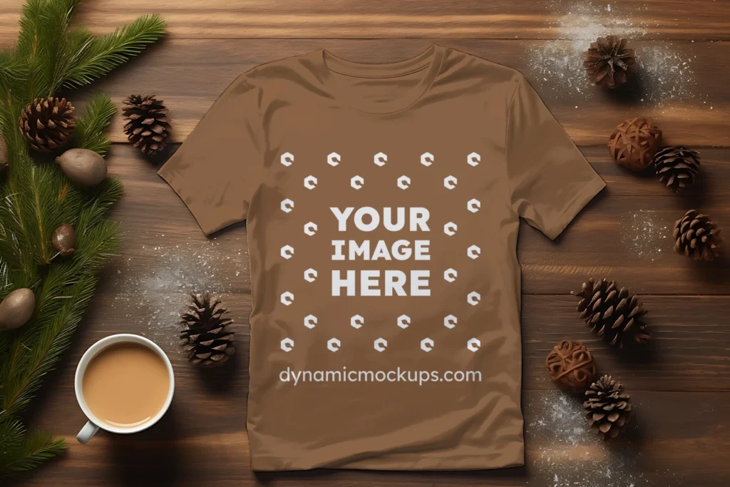 Flat Lay Brown T-shirt Mockup Front View Template