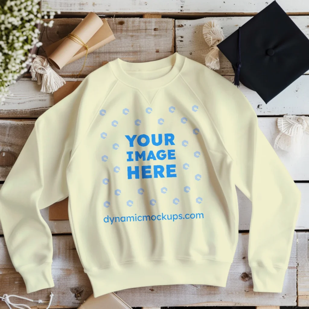 Flat Lay Cream Sweatshirt Mockup Front View Template