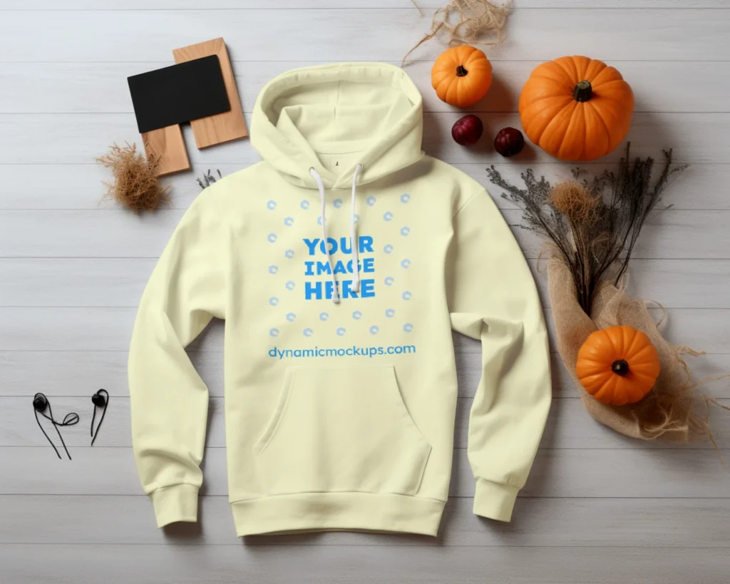 Flat Lay Cream Hoodie Mockup Front View Template