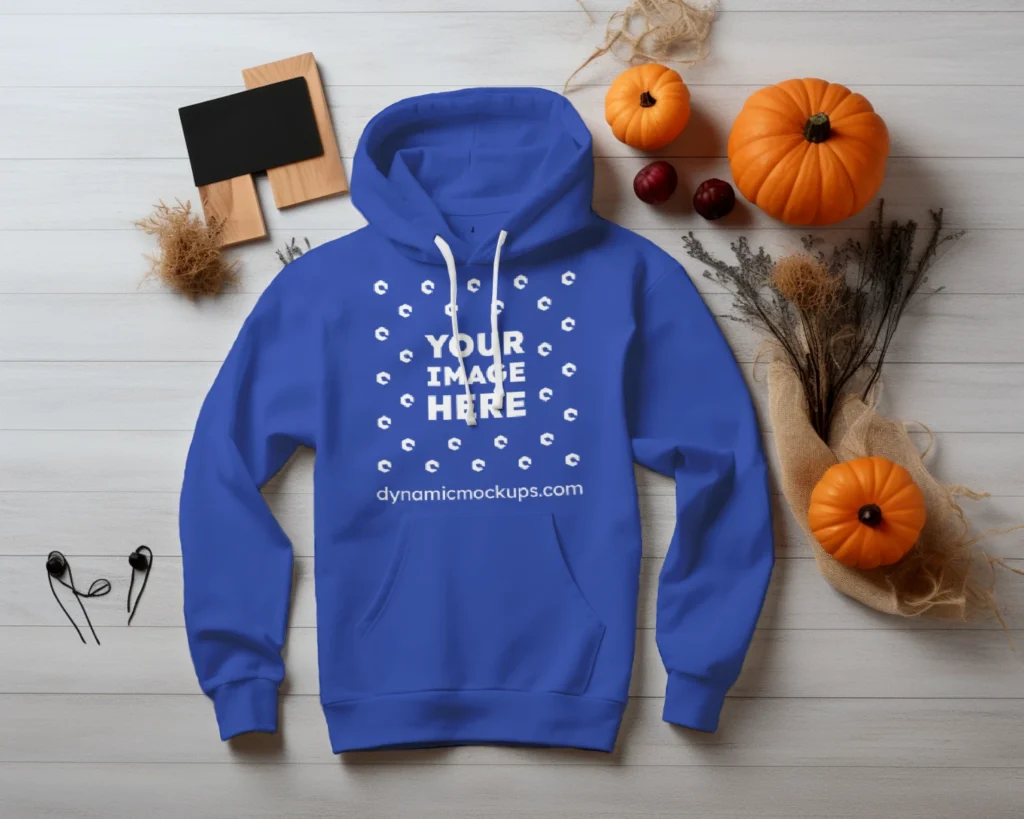 Flat Lay Dark Blue Hoodie Mockup Front View Template