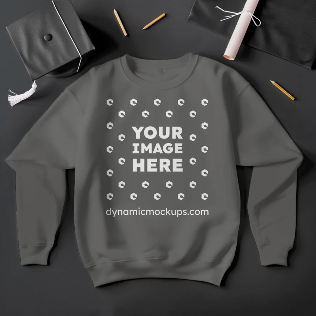 Flat Lay Dark Gray Sweatshirt Mockup Front View Template