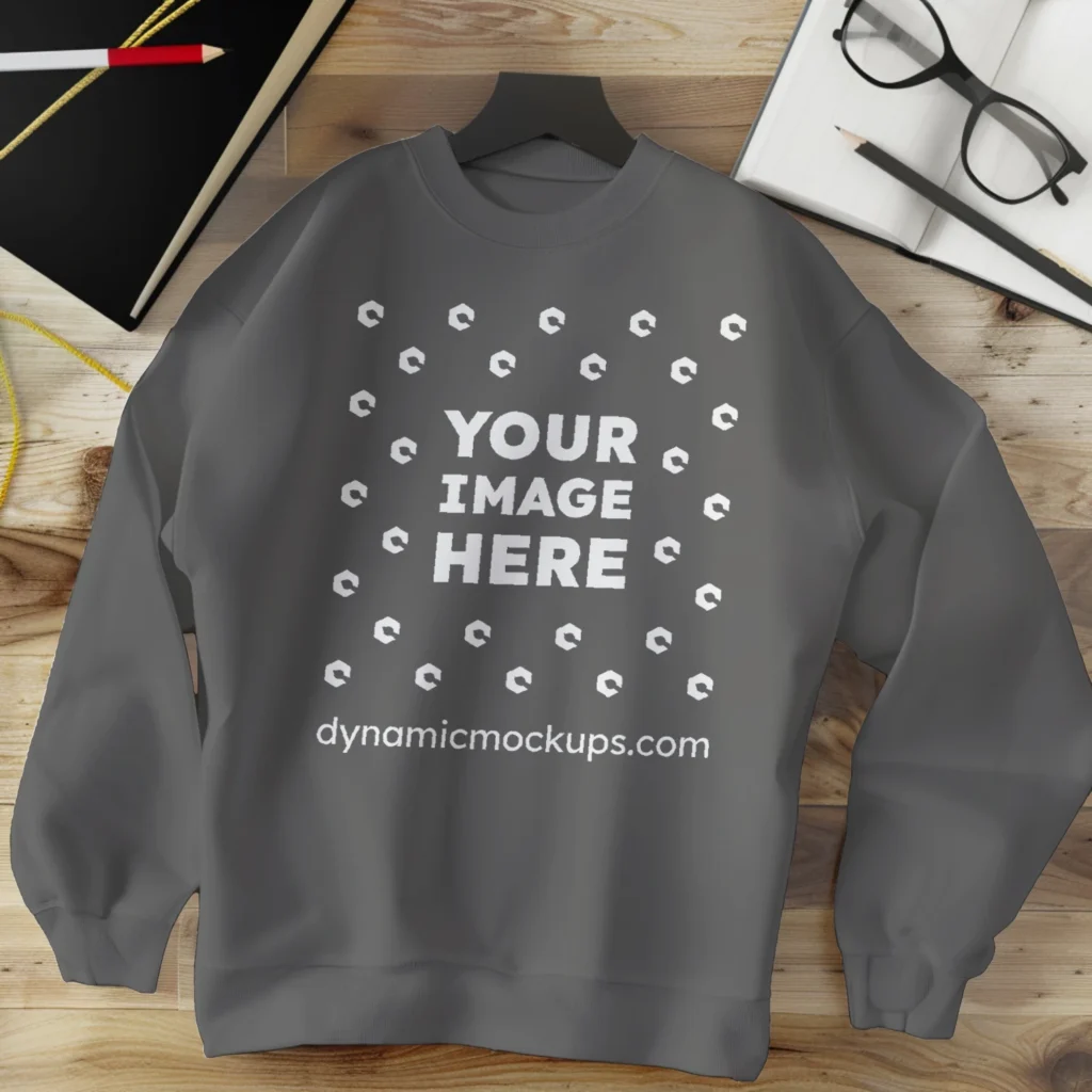 Flat Lay Dark Gray Sweatshirt Mockup Front View Template