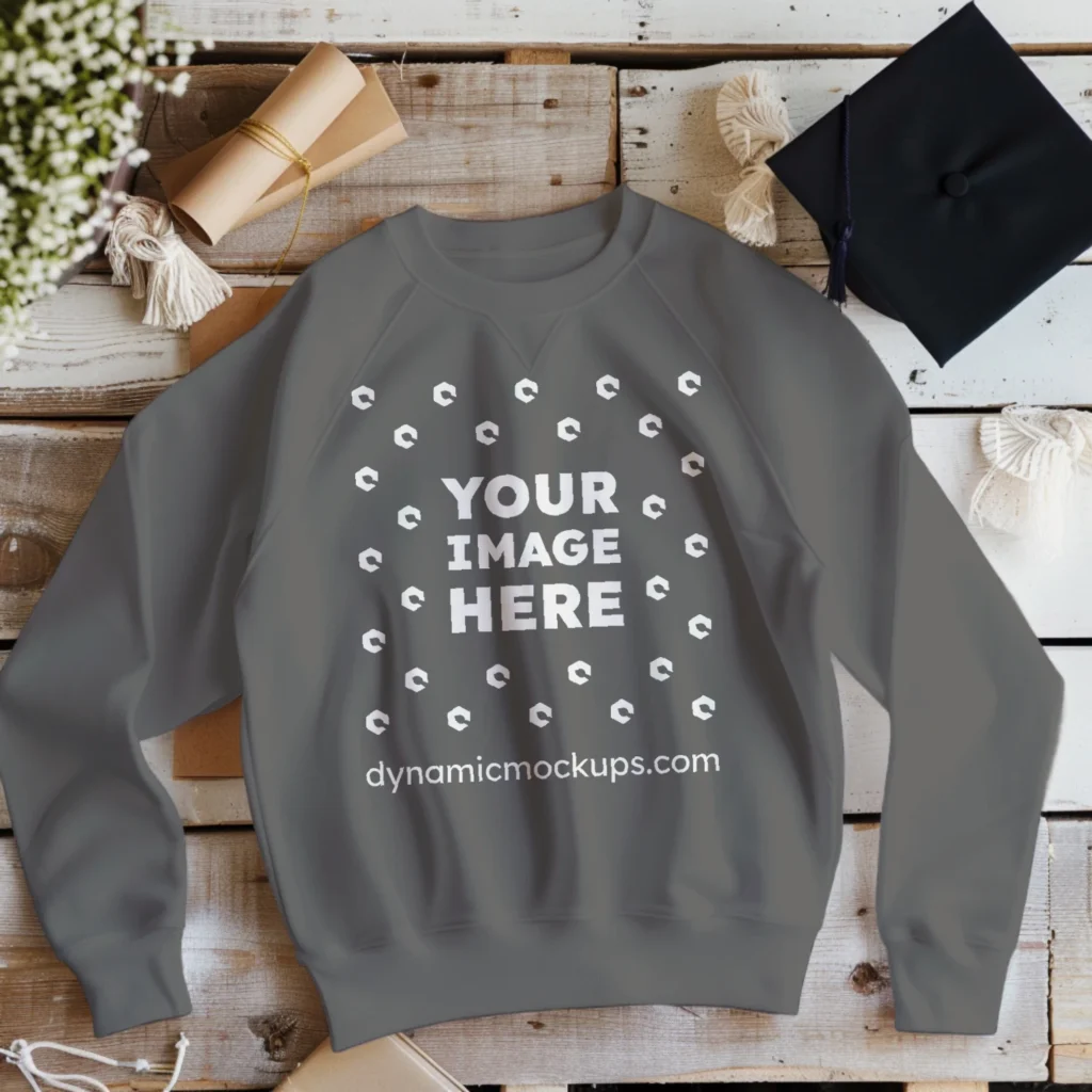 Flat Lay Dark Gray Sweatshirt Mockup Front View Template