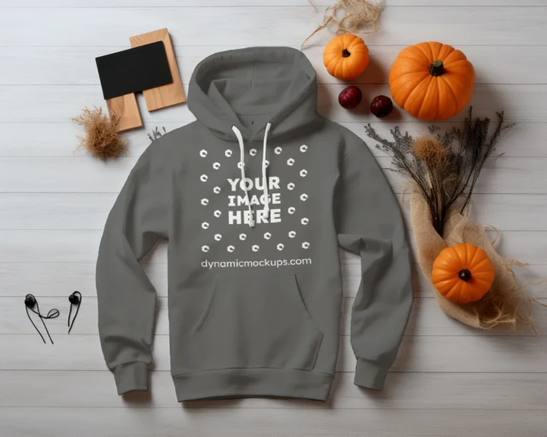 Flat Lay Dark Gray Hoodie Mockup Front View Template