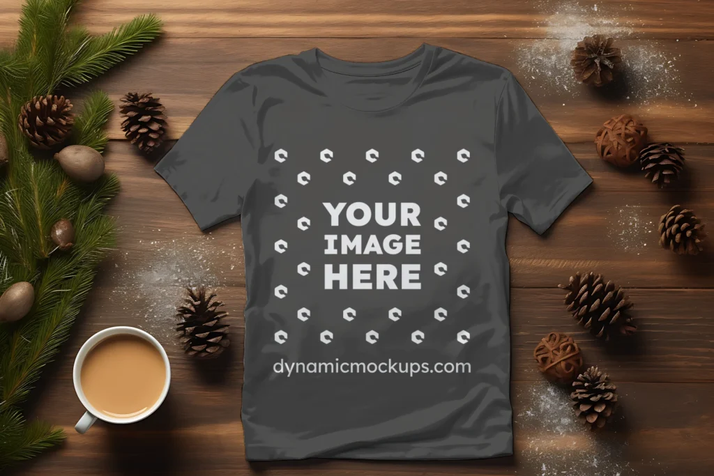 Flat Lay Dark Gray T-shirt Mockup Front View Template