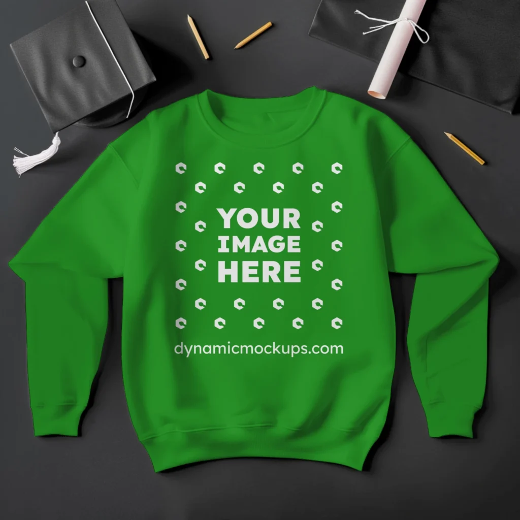 Flat Lay Green Sweatshirt Mockup Front View Template