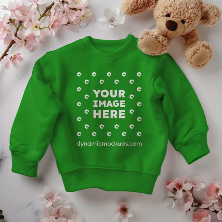 Flat Lay Green Sweatshirt Mockup Front View Template