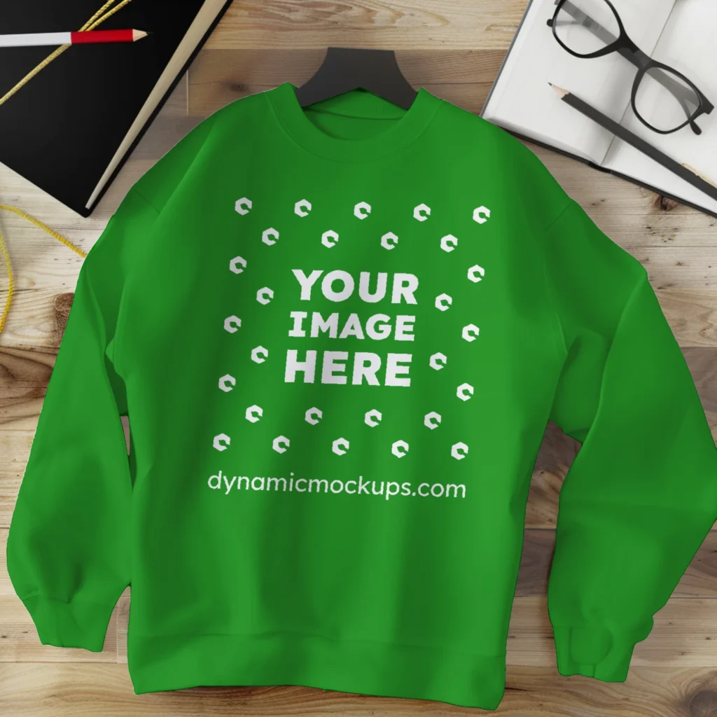 Flat Lay Green Sweatshirt Mockup Front View Template