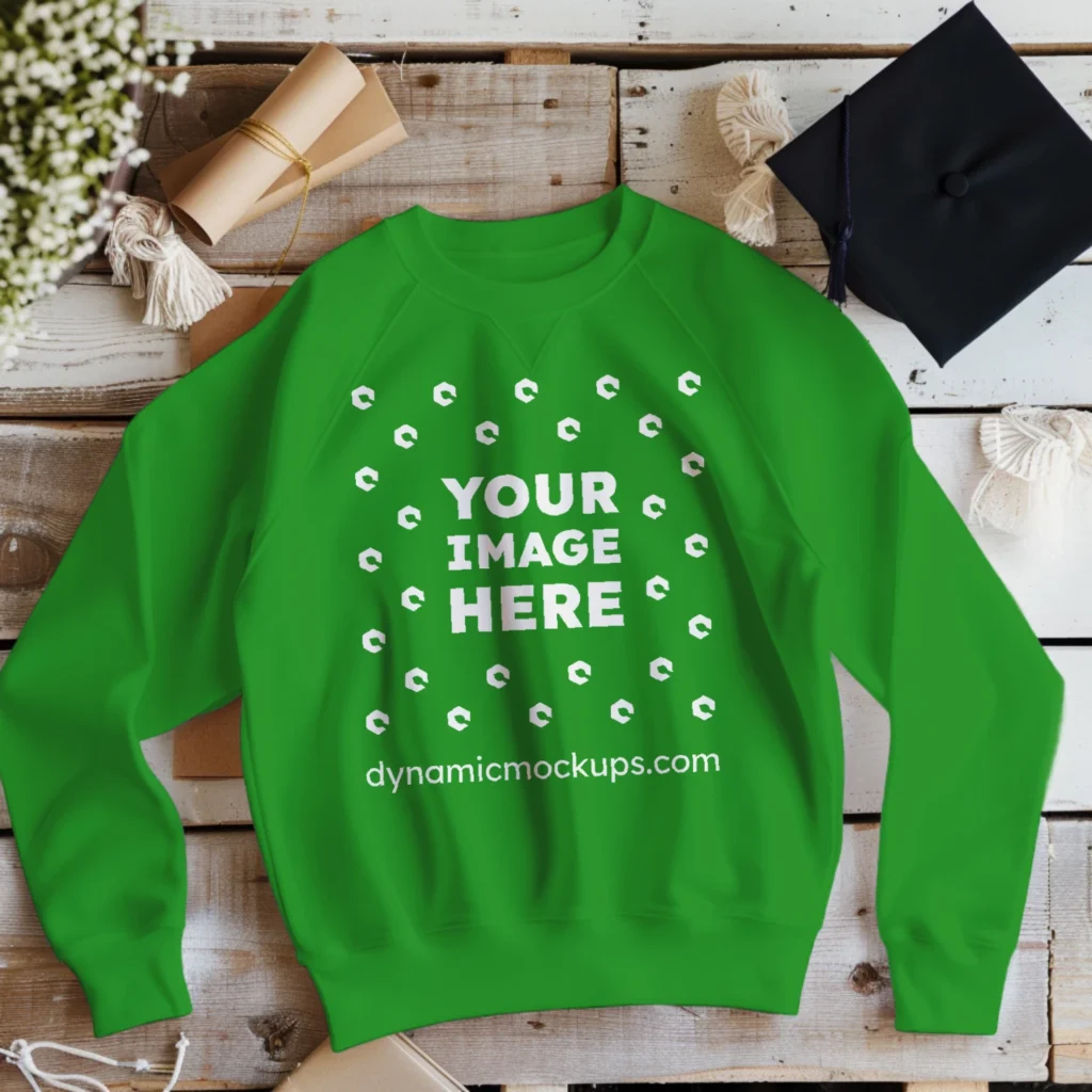 Flat Lay Green Sweatshirt Mockup Front View Template