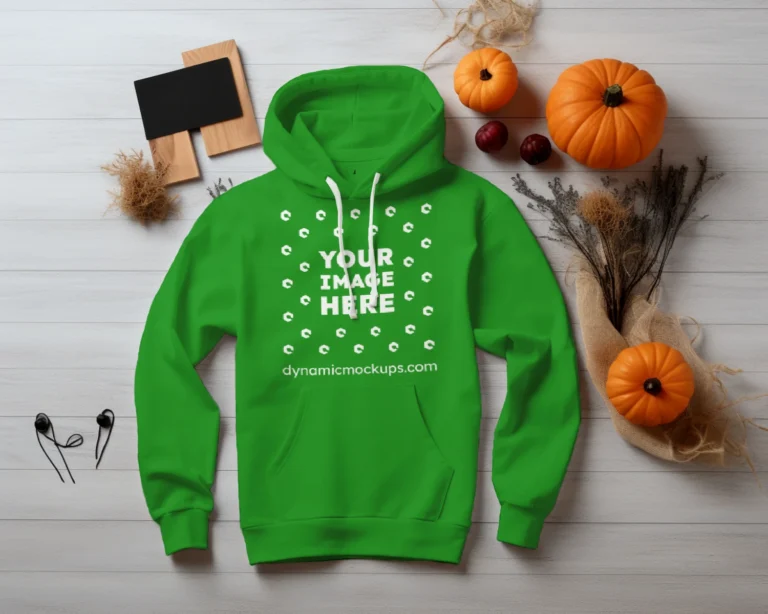 Flat Lay Green Hoodie Mockup Front View Template